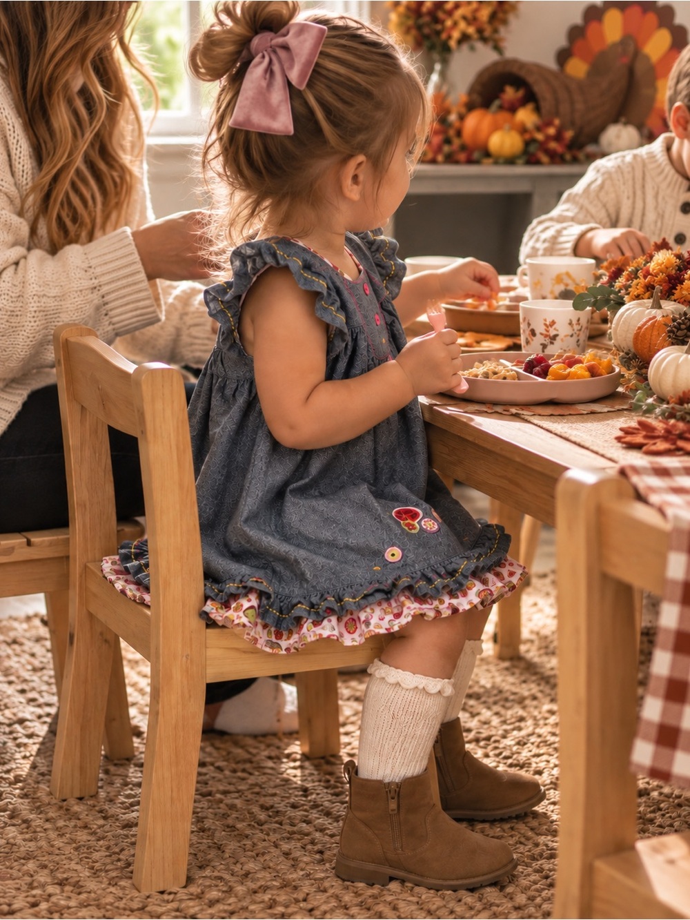 Catimini French Boutique Floral Pink & Denim Girls Toddler Dress - 18 Months
